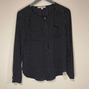LOFT Button‎ Down Blouse. Size XS Black/White Dots